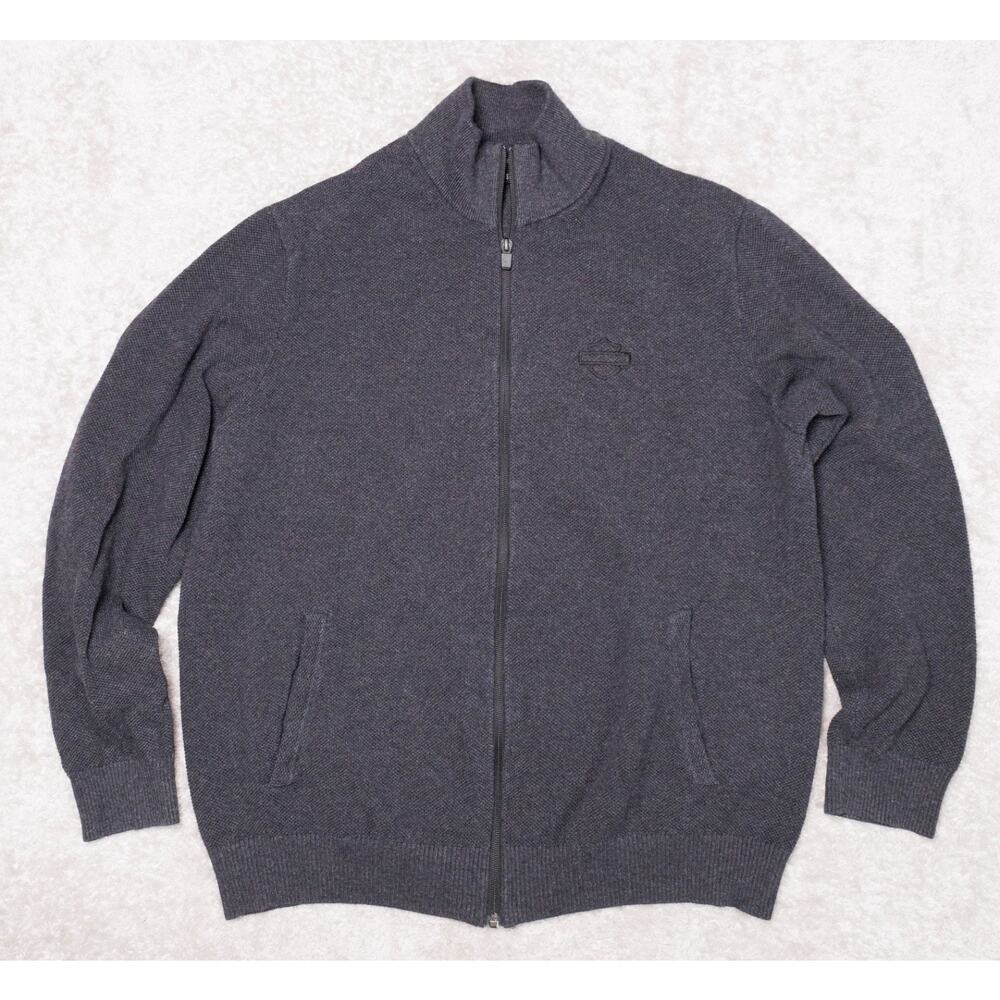 Harley Davidson Gray Full Zip Mock Neck Wool Blend Cardigan Sweater Mens Size XL